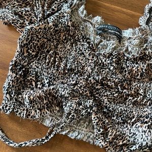 Leopard cheetah animal print stretchy scrunch front crop top